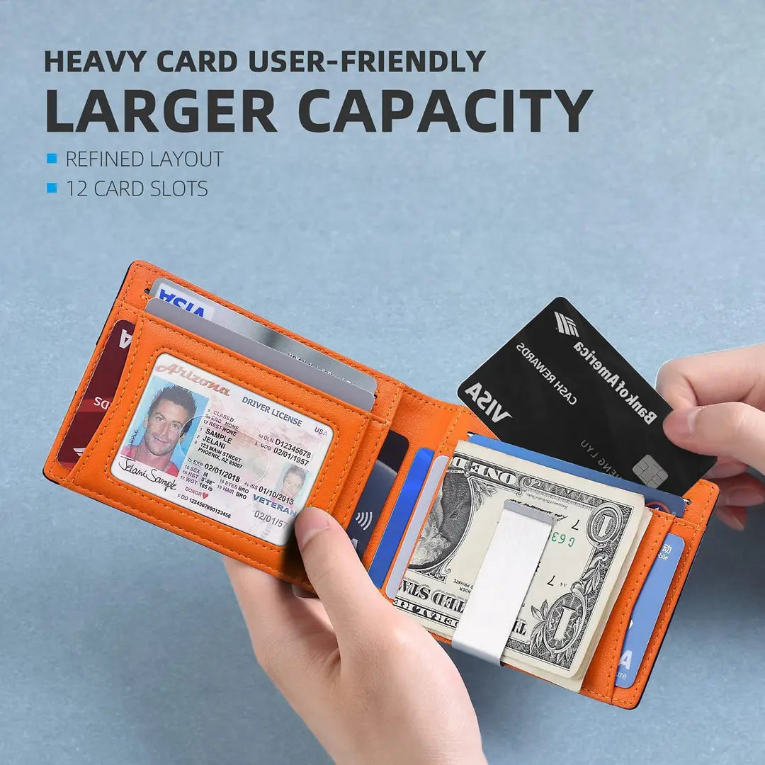 Rfid Wallet Carbon Fiber Multi-Card Slot Anti-Theft Wallet Card Holder Dollar Bill Holder Men's Wallet Color-Blocking Design Anti-Skimming