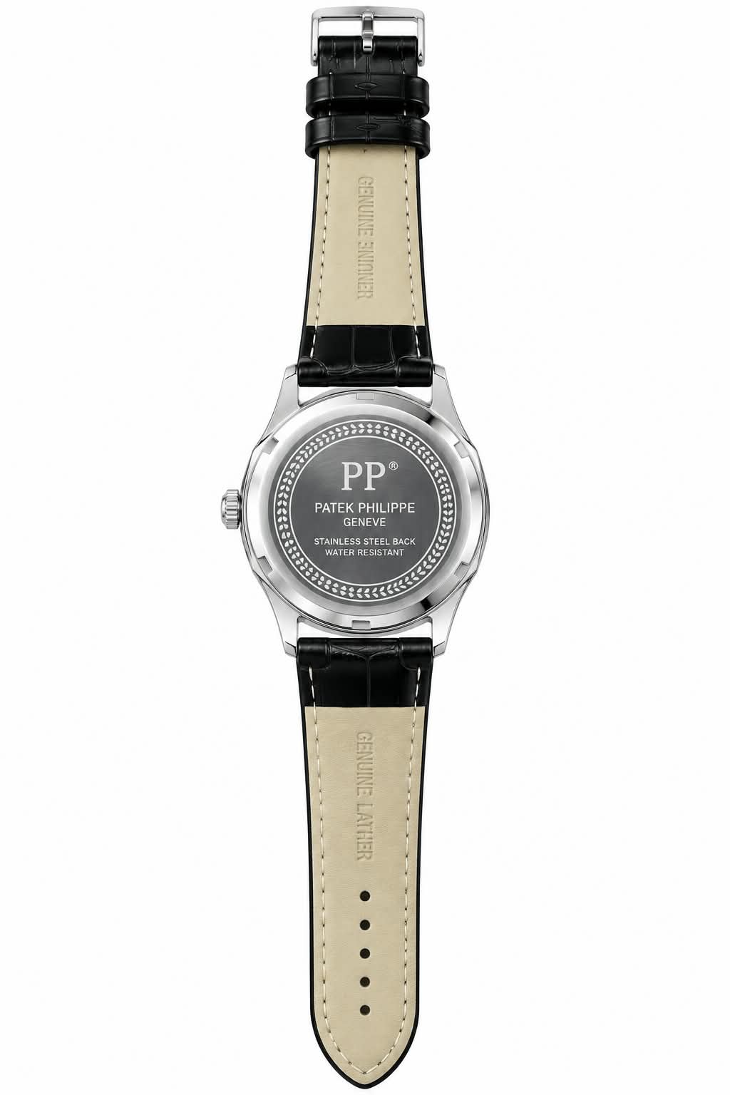 Patek Philippe Inspired Leather Strap Watch - Timepiece Accessory Designed For Wrist Timekeeping And Daily Fashion Routine - black strap