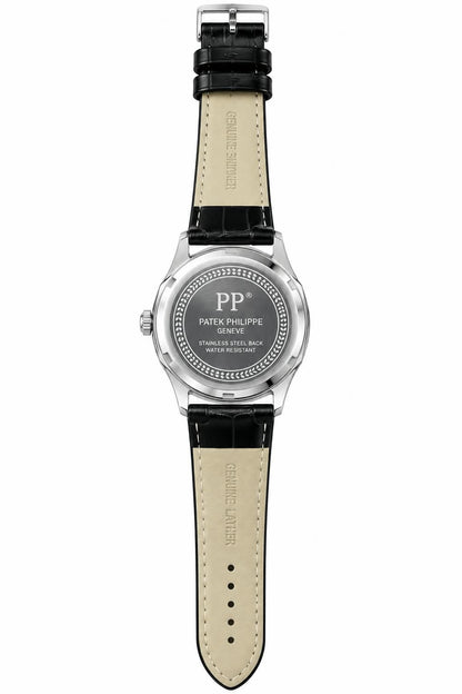 Patek Philippe Inspired Leather Strap Watch - Timepiece Accessory Designed For Wrist Timekeeping And Daily Fashion Routine - black strap