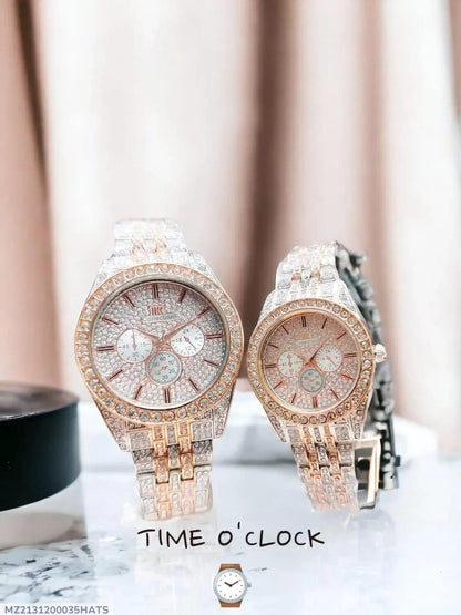 Rose Gold Unisex Couple Watches Pack of 2 Stainless Steel Chain Strap