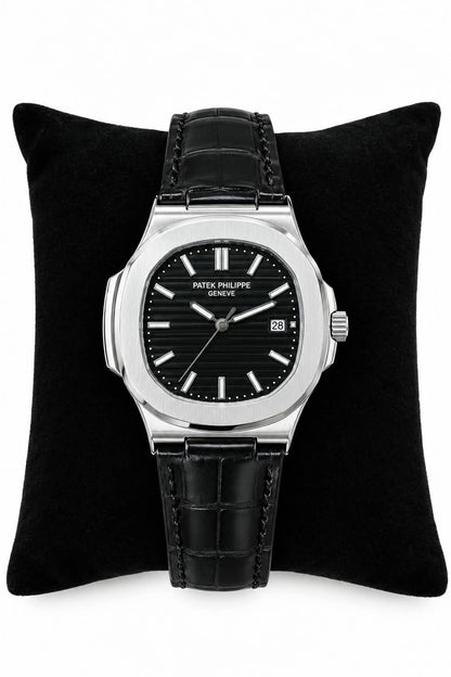 Patek Philippe Inspired Leather Strap Watch - Timepiece Accessory Designed For Wrist Timekeeping And Daily Fashion Routine - black strap