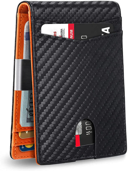 Rfid Wallet Carbon Fiber Multi-Card Slot Anti-Theft Wallet Card Holder Dollar Bill Holder Men's Wallet Color-Blocking Design Anti-Skimming